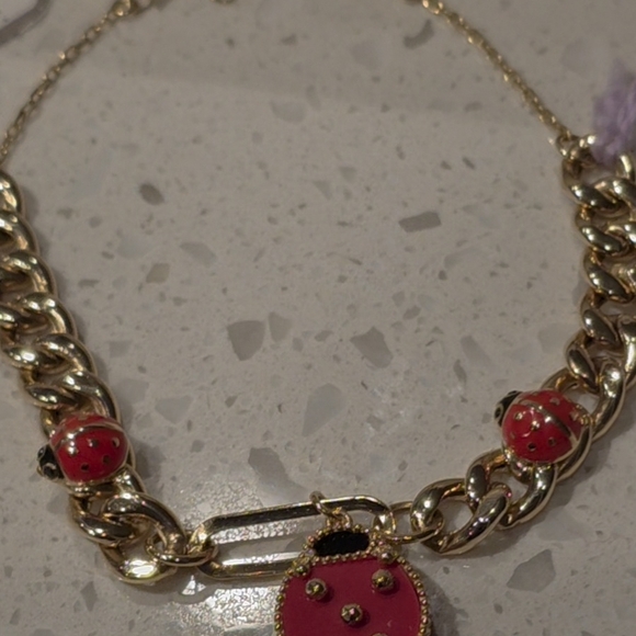 18K Real Gold Bracelet with Red Ladybug Charms - Picture 2 of 4
